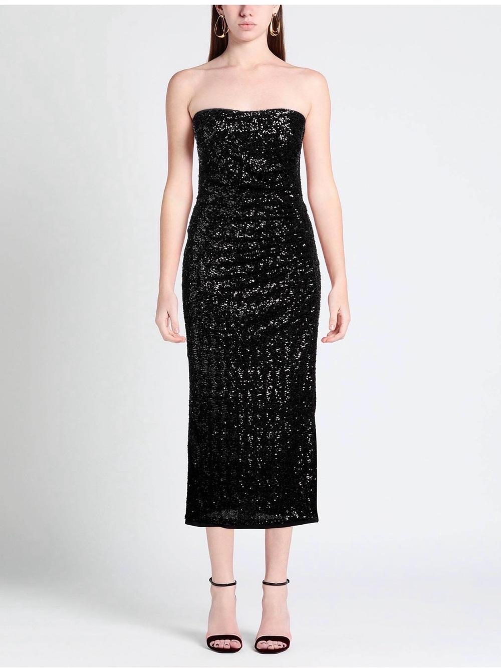 Chiara Boni Strapless Black Sequin Midi Dress size 8